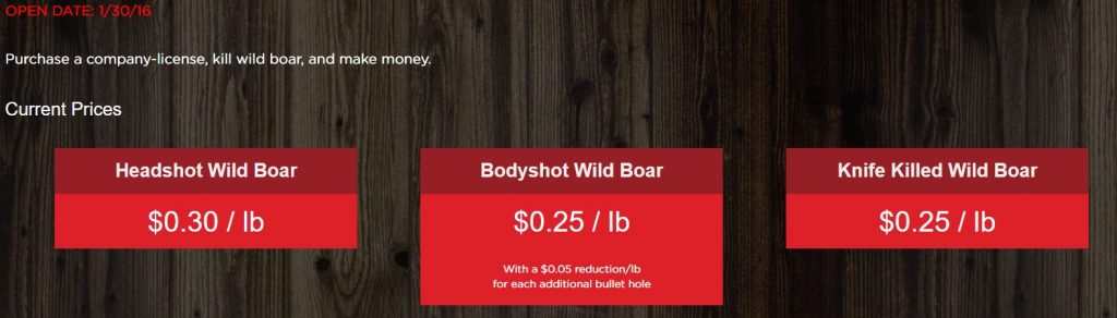 Wild Boar Company Prices